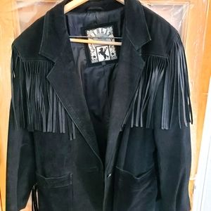 Black leather jacket with fringe